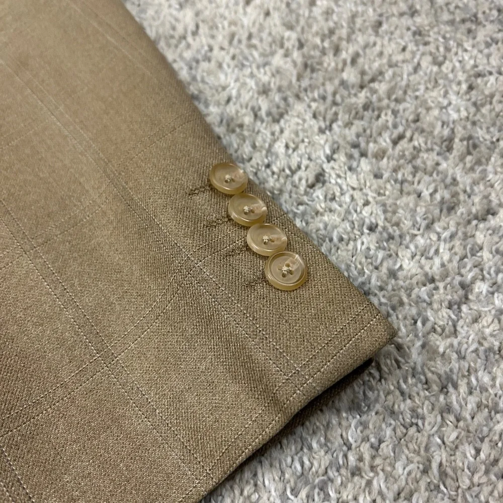 Ralph‎ Lauren Sport Coat Blazer 46L Tan Silk Wool Windowpane Two Button